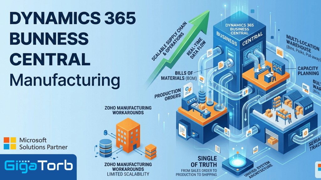 Business Central ecosystem and Copilot-powered analytics dashboard concept